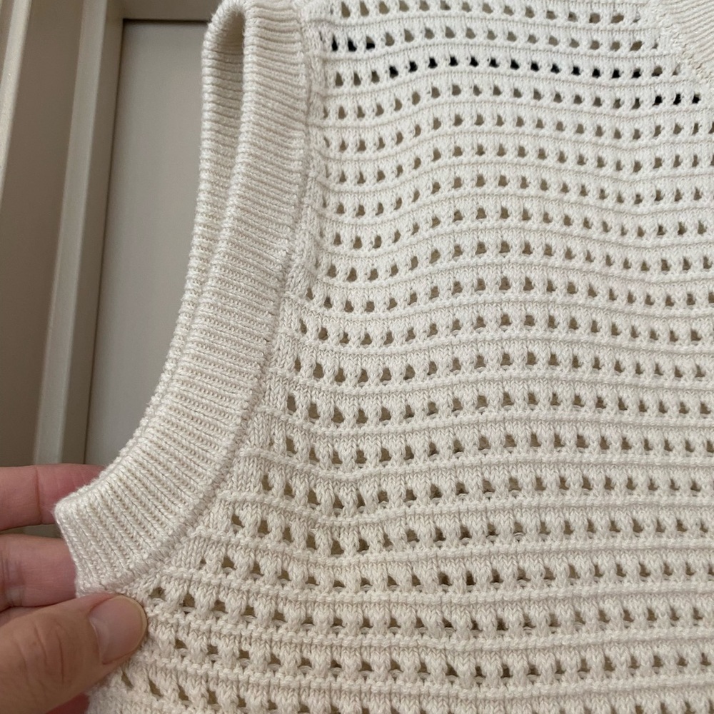 Women’s Medium Cream Cotton Blend Crochet Knit Button-Front Sweater Vest - Picture 2 of 8